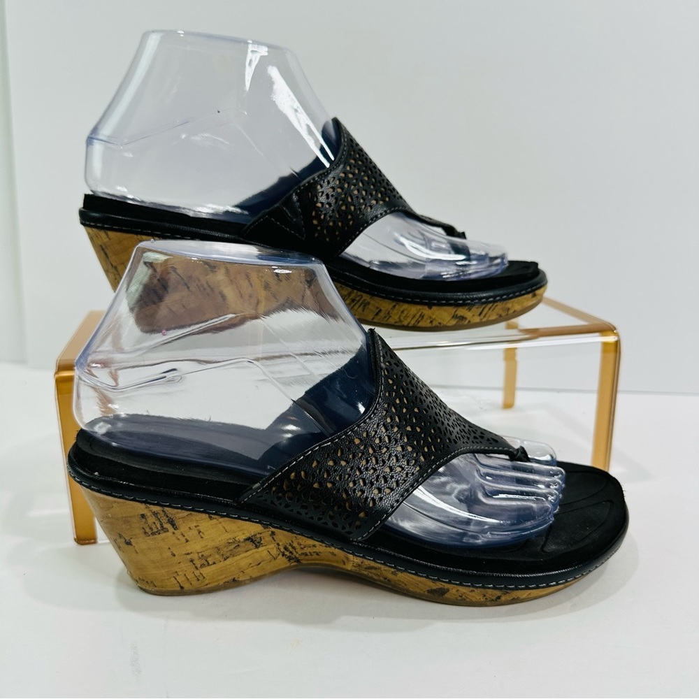 DR SCHOLLS CORK WEDGE BLACK LARGE STRAP SANDALS WOMENS SIZE 7 GREAT CONDITION - Picture 8 of 10